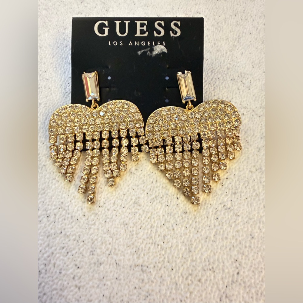 Guess Gold Heart Earrings with Crystal Accents